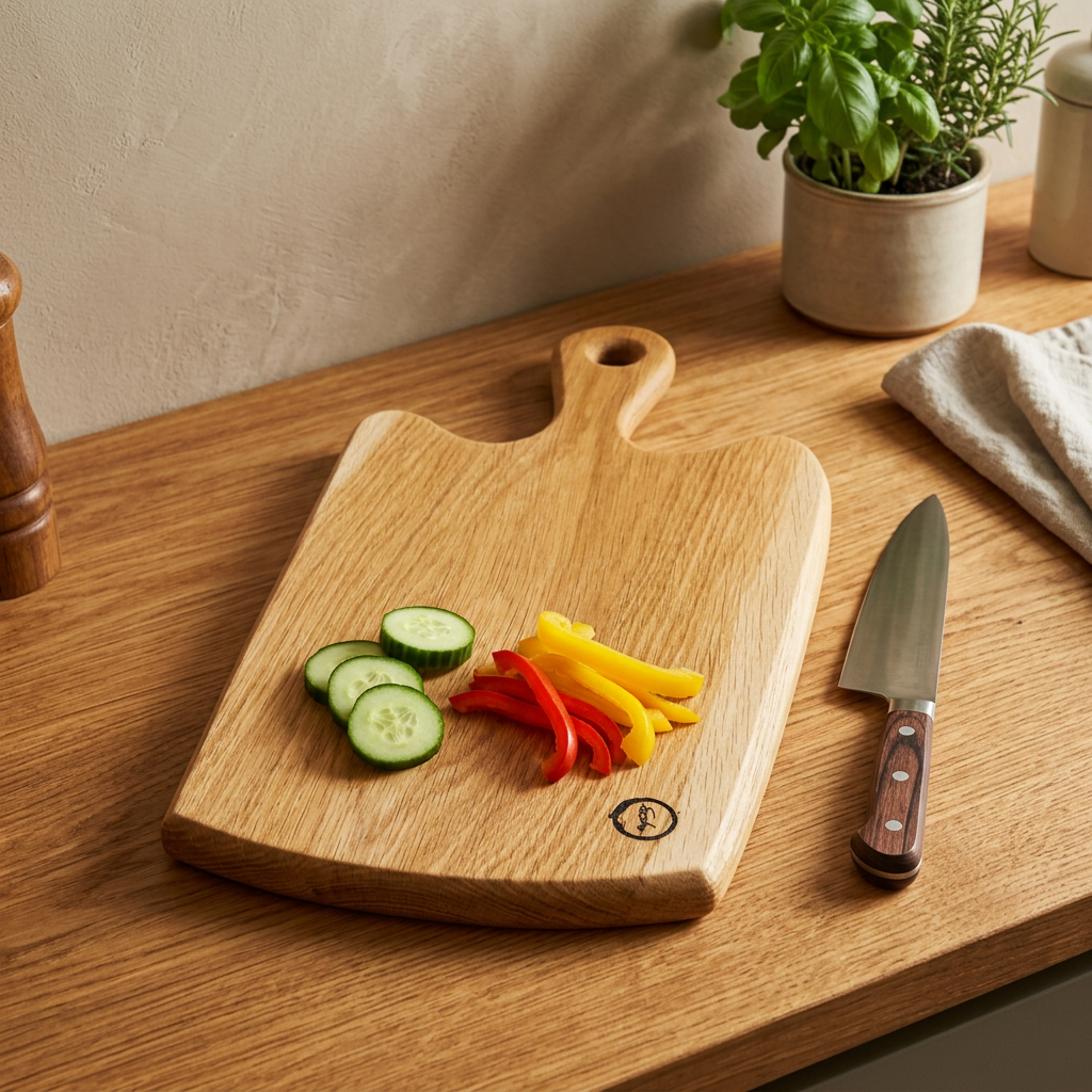 Skärbräda & serveringsbräda i ek med handtag – 50 cm